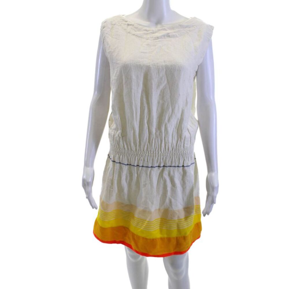 Lem Lem Women White Striped Sleeveless Shift Dress Beach Size S